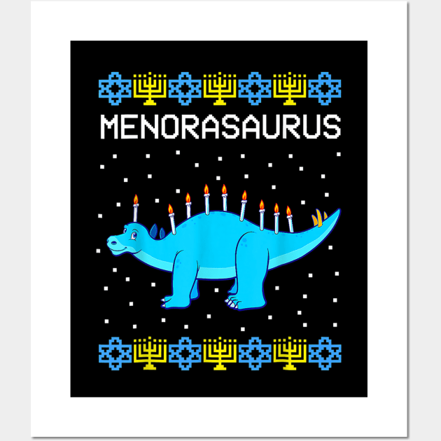 Menorasaurus Rex T Rex Dinosaur Hanukkah Gift for Boys Wall Art by HBart